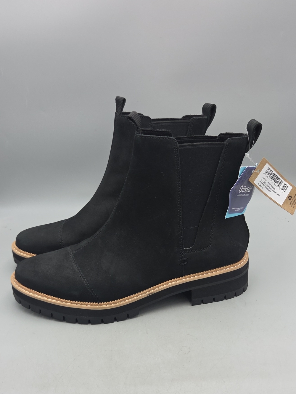 Toms Dakota Boot in Black Leather Women Size 11 Water Resistant Ankle Booties